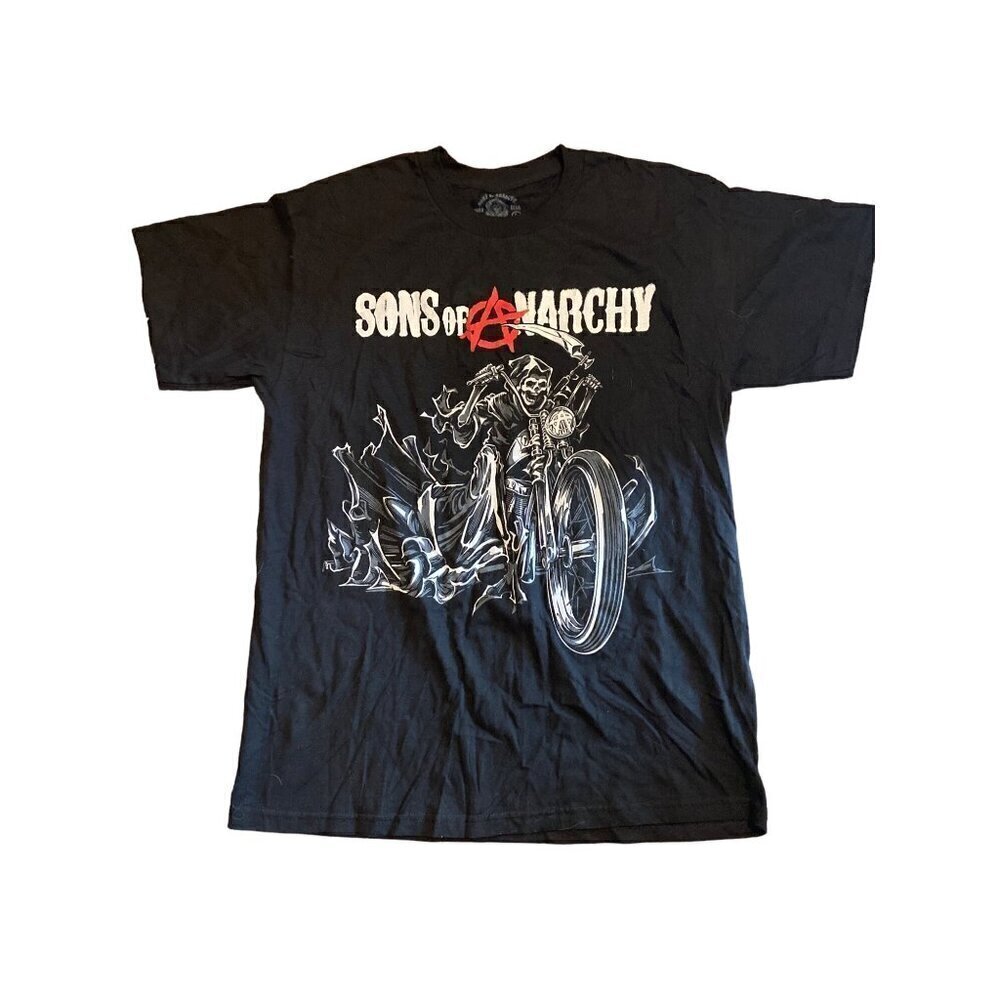 Sons Of‎ Anarchy Mens Black Biker Angel Of Death Skull Reaper T-Shirt Large